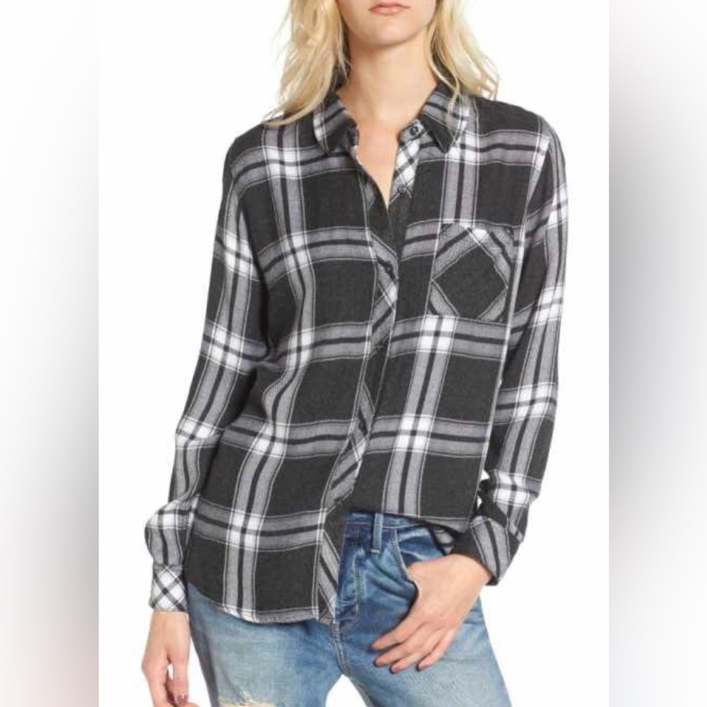 Rails Hunter plaid long sleeve button down in Ash/Bone size XS/extra small